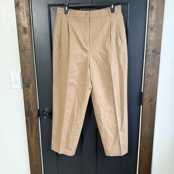 Sag Harbor Vintage Camel Brown 100% Wool High Rise Pleated Pants Size 14p petite - Picture 1 of 11